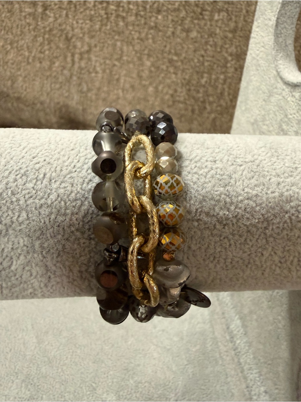 Erimish Gold and Gray Beaded Bracelet Stack